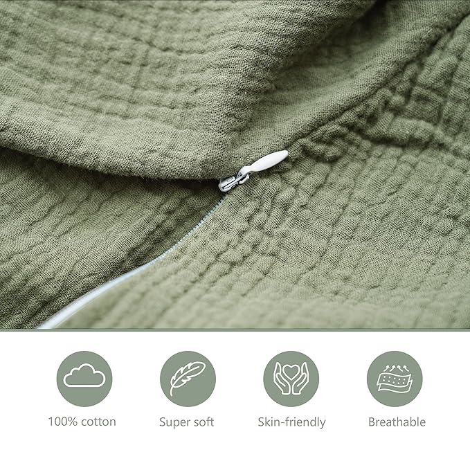 Muslin Nursing Pillow Covers, 2 Pack, Soft & Adorable Slipcovers with Zipper Closure, 100% Cotton Covers for Breastfeeding Pillows (Twig, Grayish Green)