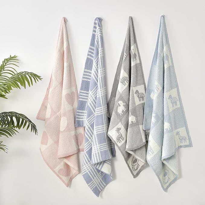 CREVENT 30"X40" Cozy Soft Warm Knitted Baby Blanket for Girls Boys, Newborn Essentials for Infant, Baby Shower Receiving Gift - Animal Blue 75X100cm