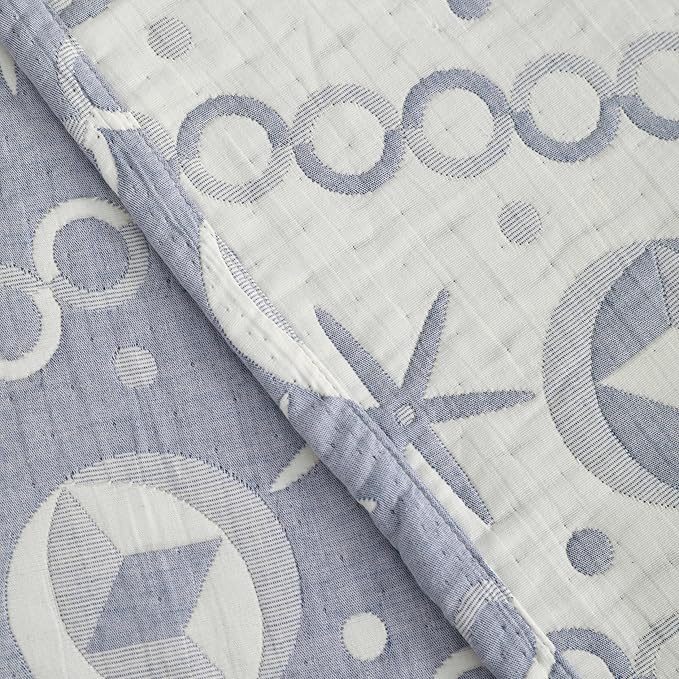 NTBAY 3 Layer Oversized Muslin Cotton Toddler Blanket, 45x60 Inches Jacquard Reversible Nursery Bed Blanket, Super Soft and Thermal Crib Blanket for All Seasons, Baby Gift, 45"x60", Blue Starfish