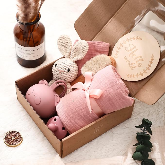 EERKEOD Baby Gift Set for Newborn New Baby Gift Set - Newborn Baby Essentials Baby Bath Set with Baby Blanket Baby Rattle - New Born Baby Girls Gift & Baby Boy Gifts for Baby Shower