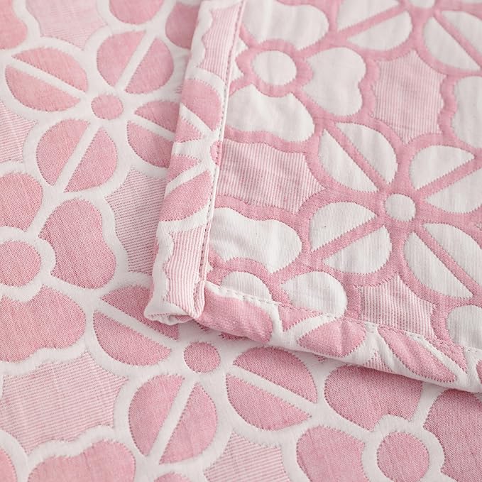 NTBAY 3 Layer Toddler Blanket, Muslin Cotton Jacquard Bed Blankets, Lightweight Thermal Baby Blanket, Super Soft and Warm Crib Blanket for All Seasons, Decoration Gift, 30"x40", Pink Clover