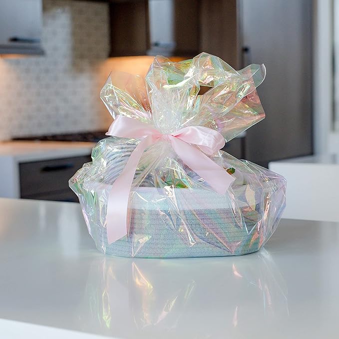 NaturalCozy 3-Piece Oval Storage Basket Set– Soft Natural Rope Woven Baskets for Storage Shelf, Toy, Nursery, Gift, Baby Shower, Pets Cat Dog Bins | Small Basket for Organizing (Off White & Gray)