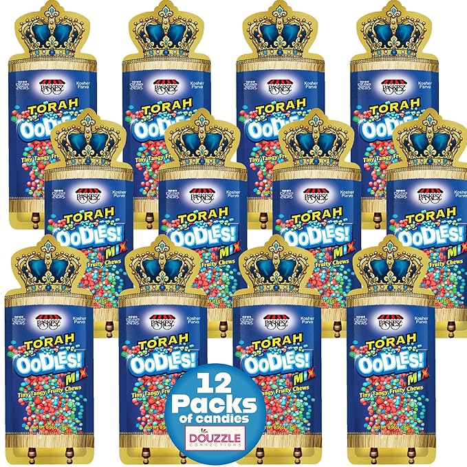 DOUzzle Back To School Oodles Torah Tiny Tangy Fruity Chews Mix (12 Count, 1 Pack) Individually Wrapped, Party Favor, Goodie Bag & Pinata Filler - Kosher Parve
