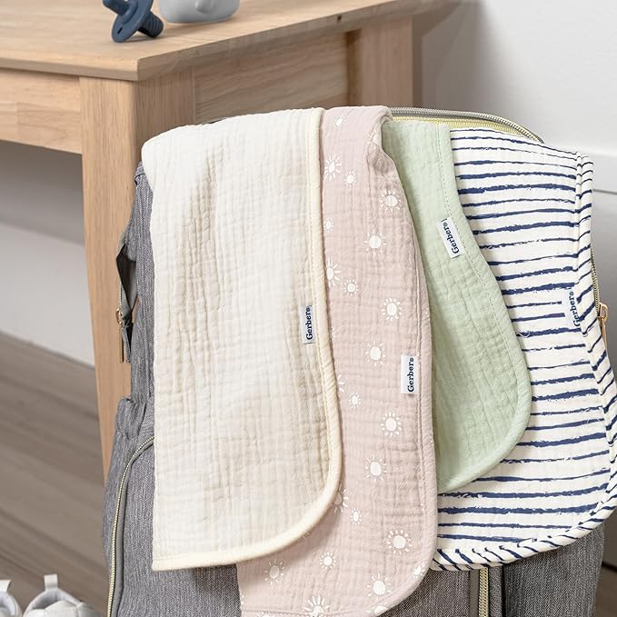 Gerber Baby Unisex Muslin Burp Cloths 5-Pack, Multi Teal Dots, Large Size 20" x 10"