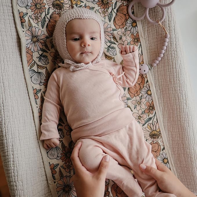 mushie Waterproof Changing Pad Liners | 100% Organic Cotton | Set of 3 (Retro Flowers Combo)