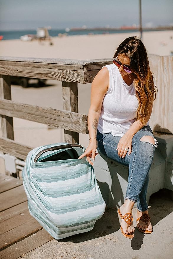 Copper Pearl Multi-Use Cover: Car Seat, Nursing, Stroller Cover - Stretchy Fabric, All-Season, Stylish Designs, Easy Access for Moms - Waves