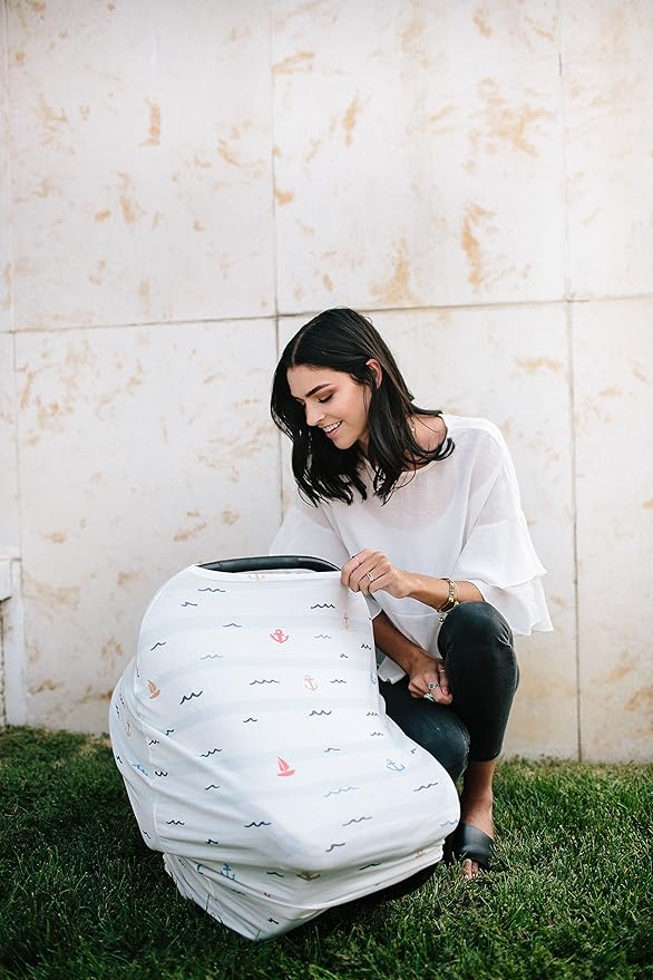 Baby Car Seat Cover Canopy and Nursing Cover Multi-Use Stretchy 5 in 1 Gift Newport by Copper Pearl