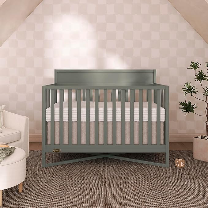 Dream On Me Owen 5-in-1 Convertible Full-Size Baby Crib in Seagrass, GreenGuard Gold & JPMA, Converts to Toddler, Day, & Full-Size Bed, Non-Toxic Paint, Safe Sleep Environment