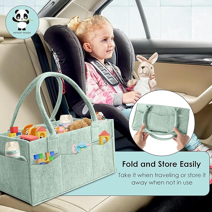 HIPHOP PANDA 2-Pack Diaper Caddy Organizer - Nursery Storage Bin & Car Organizer for Diapers, Wipes, and Baby Essentials - Dual-Color Solid Set (Grey/Green), Regular Size