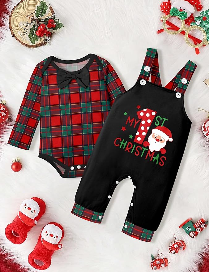 Baby Boy Clothes Long Sleeve Animal Plaid Romper + Overalls Infant Boy Clothes 2PCS Fall Winter Outfits