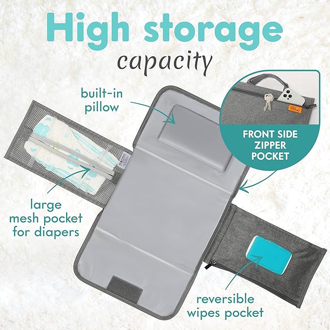 Kopi Baby Portable Diaper Changing Pad - Baby Diaper Changer Travel Bag with Wipes Pocket, Smart Design Portable Changing Mat, Infant Travel Station Kit, Gift for Newborn Girl & Boy - Grey, Modern