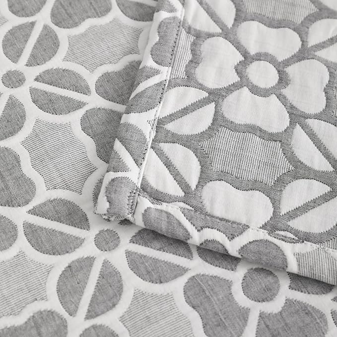 NTBAY 3 Layer Toddler Blanket, Muslin Cotton Jacquard Bed Blankets, Lightweight Thermal Baby Blanket, Super Soft and Warm Crib Blanket for All Seasons, Decoration Gift, 30"x40", Grey Clover