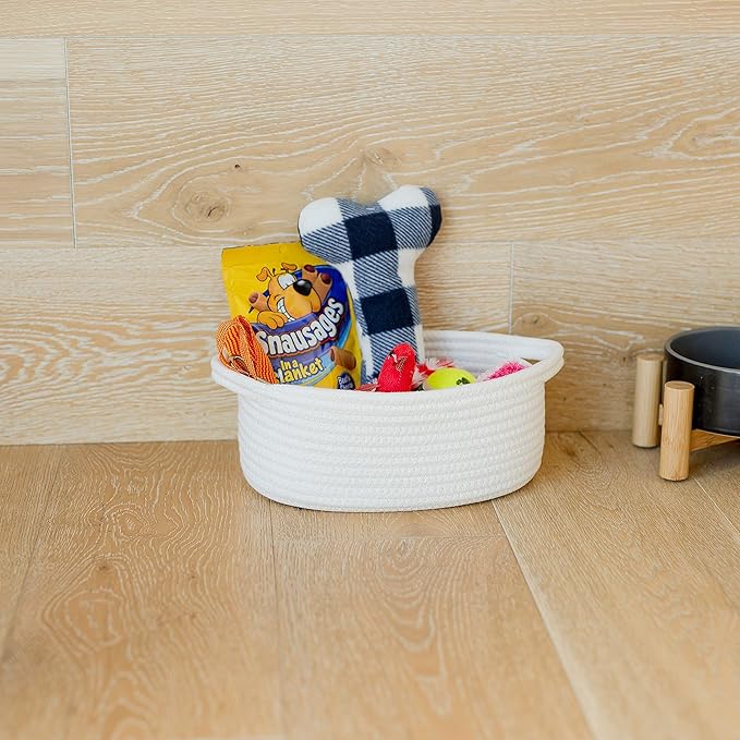 NaturalCozy 3-Piece Oval Storage Basket Set– Soft Natural Rope Woven Baskets for Storage Shelf, Toy, Nursery, Gift, Baby Shower, Pets Cat Dog Bins, Kitchen | Small Basket for Organizing (Off White)