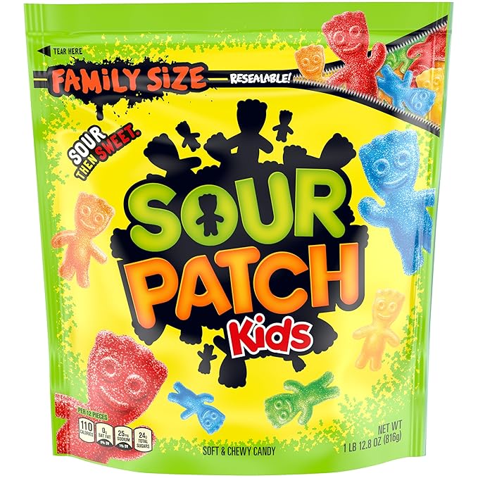 SOUR PATCH KIDS Original, SOUR PATCH KIDS Watermelon, and SWEDISH FISH Mini Soft & Chewy Candy Variety Pack, Family Size, Bulk Candy, 3-1.8 lb Bags