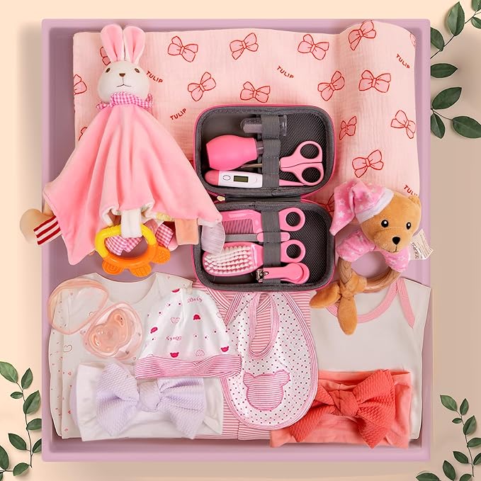 Baby Shower Gift Set, Baby Grooming kit, Baby Clothes, Baby Rattle, Baby Blanket, Swaddle, Pacifier, Gifts for New Baby Girl, Newborn Essentials, Baby Gift Set (Ultimate 24 PC)