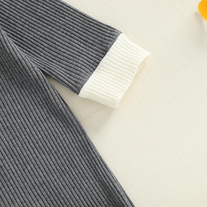 fhutpw Newborn Baby Boy Clothes Ribbed Knit Bodysuit 3 6 Months Infant Fall Long Sleeve Splicing Color Romper Jumpsuit & Hat