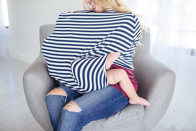 Baby Car Seat Cover Canopy and Nursing Cover Multi-Use Stretchy 5 in 1 Gift "The Sailor" by Copper Pearl