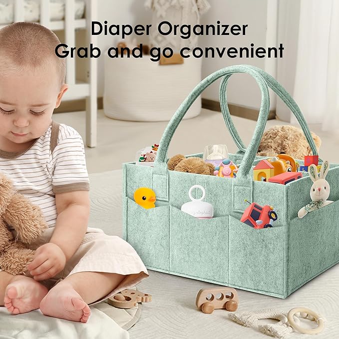 HIPHOP PANDA 2-Pack Diaper Caddy Organizer - Nursery Storage Bin & Car Organizer for Diapers, Wipes, and Baby Essentials - Dual-Color Solid Set (Green/Oatmeal), Regular Size