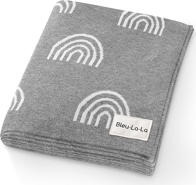 Gender Neutral Receiving Blanket 100% Cotton Buttery Soft Cozy Receiving Swaddle Crib Stroller Blanket for Shower Gift Registry for Newborns, Infants, Toddlers (Rainbow - Grey)