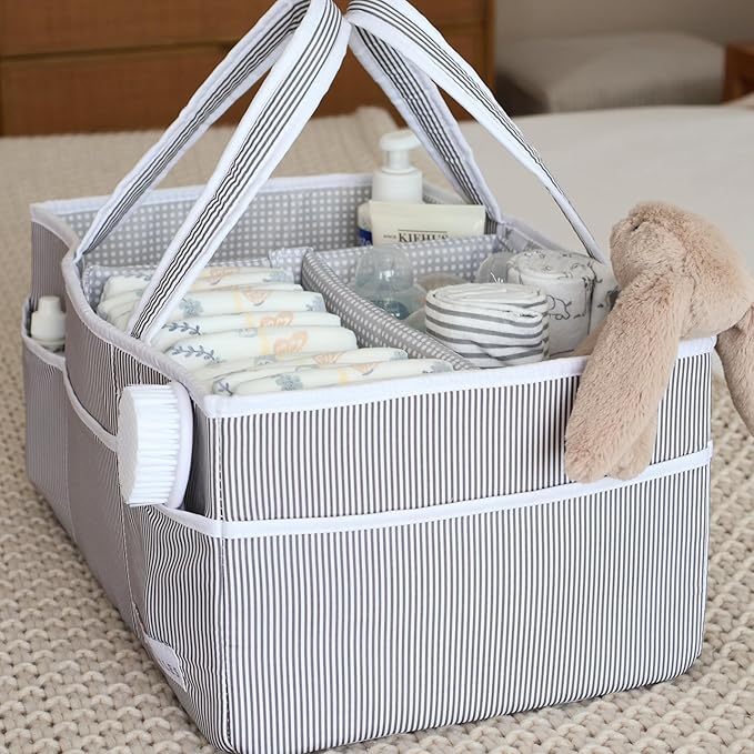 Lily Miles Baby Diaper Caddy - Organizer Tote Bag for Infant Boy or Girl - Baby Shower Basket - Nursery Must Haves - Registry Favorites - Newborn Caddie Car - Gray/Gray, Extra Large