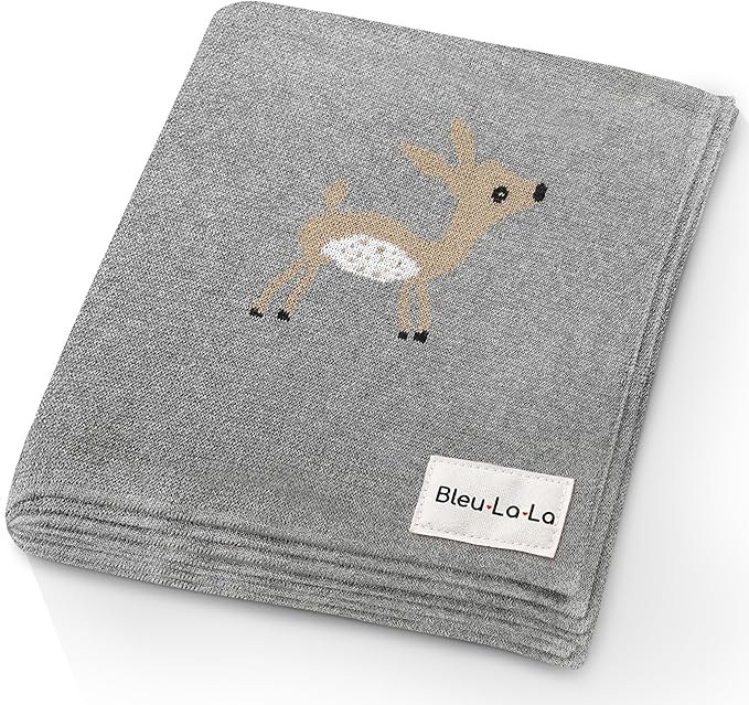 Knit Baby Swaddle Blanket - 100% Cotton Soft Cozy Receiving Swaddling Crib Stroller Quilt Blanket for Shower Gift Registry for Newborns, Infants, Toddlers, Unisex (Deer - Grey)
