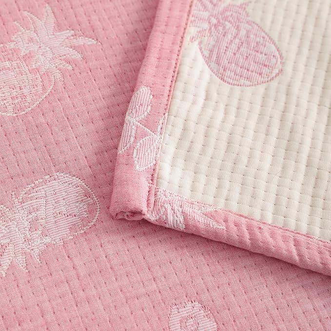 NTBAY 3 Layer Oversized Muslin Cotton Toddler Blanket, 45x60 Inches Jacquard Reversible Nursery Bed Blanket, Super Soft and Thermal Crib Blanket for All Seasons, Baby Gift, 45"x60", Pink Pineapple