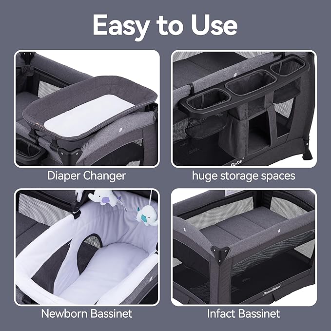 Pamo Babe Portable Playpen Foldable Playard for Baby and Toddler Mattress, Changing Table for Newborn Portable Playard