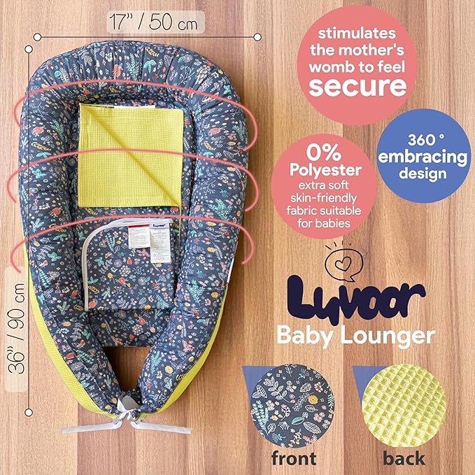 %100 Cotton Baby Lounger - 3 in 1 Baby Nest, Waffle Blanket, Waterproof Changing Mat, Deluxe Infant Lounger, Dock a tot, Portable Set, Newborn Essentials, Breathable Soft Cover, Travel Bed,Shower Gift