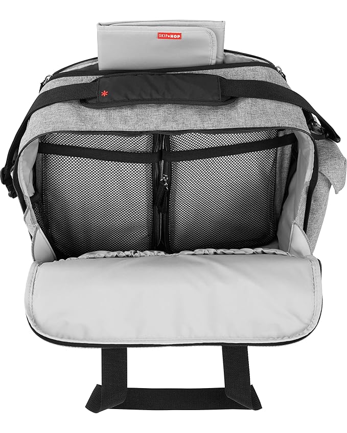 Skip Hop Diaper Bag: Iconic Duo Weekender, Extra Large Capacity with Changing Pad & Stroller Attachment, Grey Melange