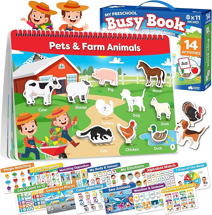 Montessori Preschool Busy Book for Toddlers Ages 3 and Up - Preassembled - Preschool Learning Activities Homeschool Montessori Toys - 3 Year Old Boy Gift - 3 Year Old Girl Christmas Birthday Gift