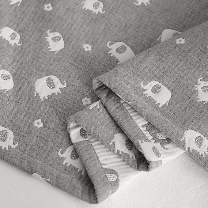 NTBAY 3 Layer Oversized Muslin Cotton Toddler Blanket, Jacquard Reversible Nursery Bed Blanket, Super Soft and Thermal for All Seasons, Baby Gift, 45"x60", Dark Grey Elephant