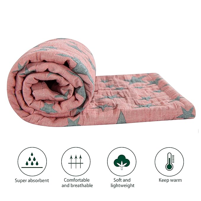 NTBAY 3 Layer Toddler Blanket, Muslin Cotton Jacquard Bed Blankets, Lightweight Thermal Baby Blanket, Super Soft and Warm Crib Blanket for All Seasons, Decoration Gift, 30"x40", Red and Black Star