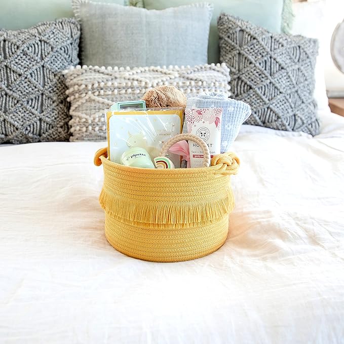 NaturalCozy 3-Piece Boho Decor Storage Basket Set – Cotton Rope Woven Baskets for Organizing! Small Basket for Baby Stuff, Baby Shower, Gift Basket, Nursery Baby Basket, Planter, Toy Basket, Shelves