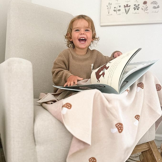 Unisex Baby Swaddle Blanket 100% Cotton Buttery Soft Cozy Receiving Swaddle Stroller Blanket for Shower Gift Registry for Newborns, Infants, Toddlers (Mushroom - Cream)