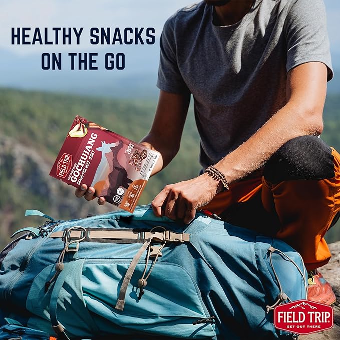 Field Trip Grass Fed Beef Jerky, Healthy Gluten Free Snacks, All Natural, Paleo-Friendly Beef Jerky, High Protein, Low Carb Snack with No Nitrates, 1oz Bag, 12 Pack, Gochujang Korean BBQ