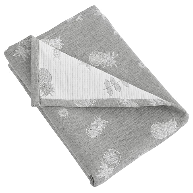NTBAY 3 Layer Toddler Blanket, Muslin Cotton Jacquard Bed Blankets, Lightweight Thermal Baby Blanket, Super Soft and Warm Crib Blanket for All Seasons, Decoration Gift, 30"x40", Grey Pineapple