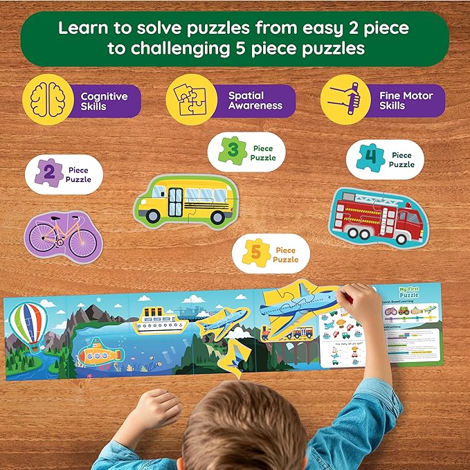 My First Puzzle | Montessori Toy for Toddlers | 12 Puzzles with 2-5 Pieces | Things That Go Together | First Puzzles Set for Kids | Educational Activity for 3+ Year Old