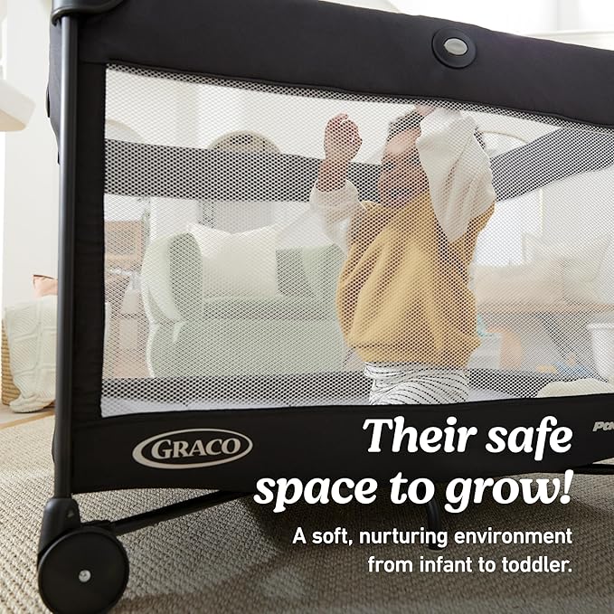 Graco On The Go Zip DLX Pack ‘n Play Playard, Folding Playpen with Bassinet, Portable Crib, Parker