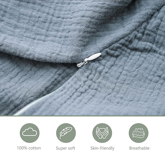 Muslin Nursing Pillow Covers, 2 Pack, Soft & Adorable Slipcovers with Zipper Closure, 100% Cotton Covers for Breastfeeding Pillows (Blue, Moons)