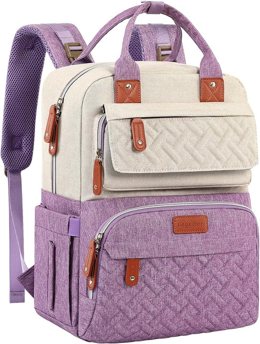 Diaper Bag Backpack, Large Unisex Baby Bags for Boys Girls, Purple Baby Nappy Diaper Bag, Multipurpose Travel Back Pack for Moms Dads with Insulated Pockets and Stroller Straps