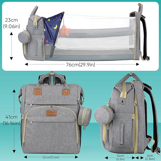 Diaper Bag Backpack for Mom and Dad, Large Capacity Baby Travel Bag with USB Charging Port, Waterproof Foldable Baby Bag for Boys and Girls, Stylish Maternity Backpack for Travel & Hospital,Grey