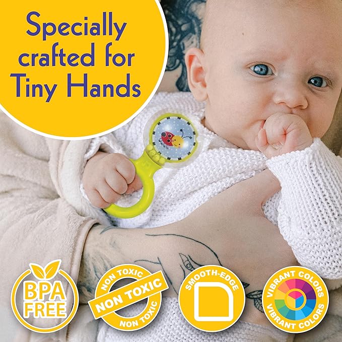 Small World Toys Baby Rattle, 6 Pcs Colorful Infant Rattle Set, Multi-Sensory Newborn Toys, Learning Rattle Toys for Infants 3-6 Months, 6-12 and Up, Montessori Toys for Babies Boy Girl Gift Set