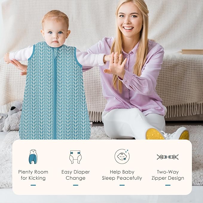 SWEET DOLPHIN Baby Sleep Sack 6-12 Months - 100% Cotton 2-Way Zipper TOG 0.5 Infant Wearable Blanket, Newborn Essentials Toddler 3 Pack Sleeping Sacks - Peacock Blue