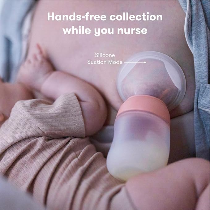 Frida Mom 2-in-1 Manual Breast Pump with Hands-Free Silicone Suction Cup, Milk Collector, Wireless Ergonomic Handle, and SoftFeel Flange for Breastfeeding