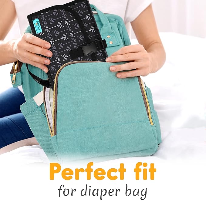 Kopi Baby Portable Diaper Changing Pad - Baby Diaper Changer Travel Bag with Wipes Pocket, Smart Design Portable Changing Mat, Infant Travel Station Kit, Gift for Newborn Girl & Boy - Black Arrows