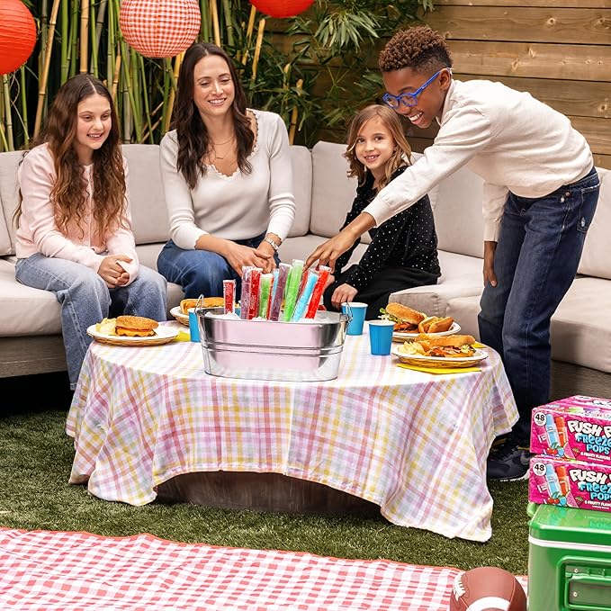 Push Pop Freezer Pops - Ice Popsicles Frozen, Individually Wrapped Variety Pack, 6 Classic Fruity Flavors, Fun Colored Frozen Treats for Party Favors, Bulk Snacks for Kids (48 Count)