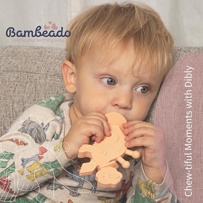Bambeado Baby Teether Toy: Dibly - The Dino Baby Teething Toys BPA-Free Teethers Inspired by Nature with Natural Rubber Pacifier