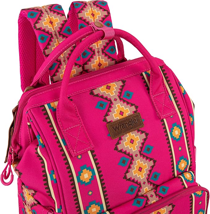 Wrangler Diaper Bag Backpack Aztec Travel Backpack Purses Western Multi-Function Baby Bags for Mom with Waterproof Insulated Pockets
