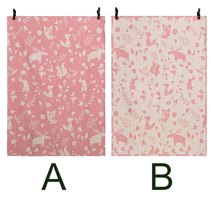 NTBAY 3 Layer Toddler Blanket, Muslin Cotton Jacquard Bed Blankets, Lightweight Thermal Baby Blanket, Super Soft and Warm Crib Blanket for All Seasons, Decoration Gift, 45"x60", Pink Owl