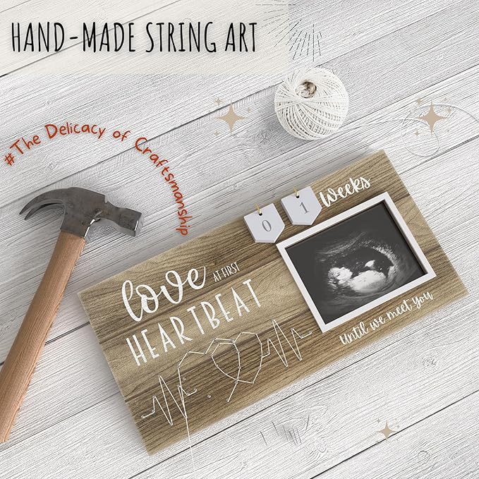 Baby Sonogram Picture Frame with Countdown Weeks - Standard 4"x3" Ultrasound Photo - Pregnancy Announcements Ideas - Gender Reveal Baby-Shower Gift - New Mom Expecting Parents to Be Keepsake Gifts